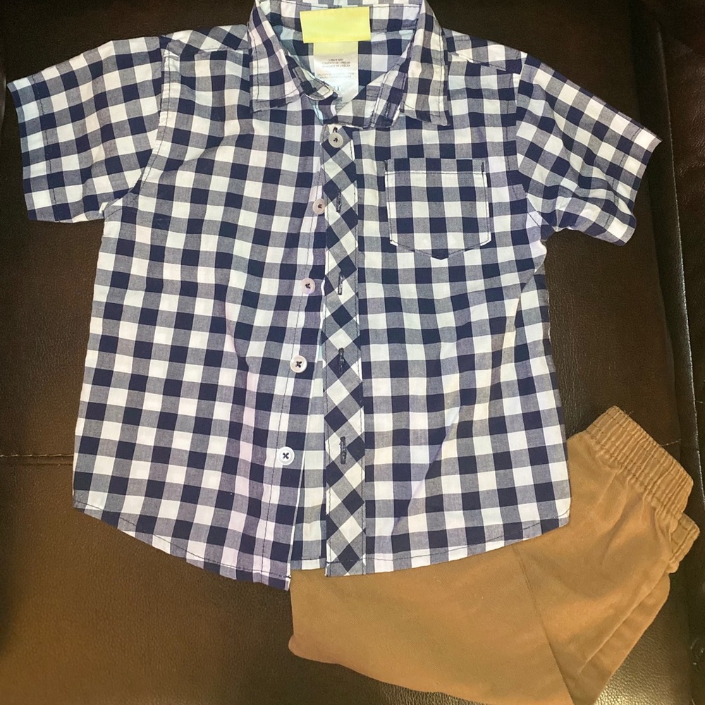 Toddler Boys Checkered Shirt and Pants Set